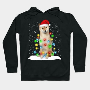 Shiba Inu Christmas Santa Hat Xmas Tree Color Lights Hoodie